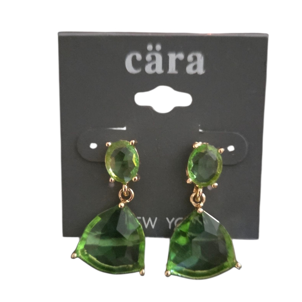 Cara New York Green Glass Stone Droplet Earrings NEW‎